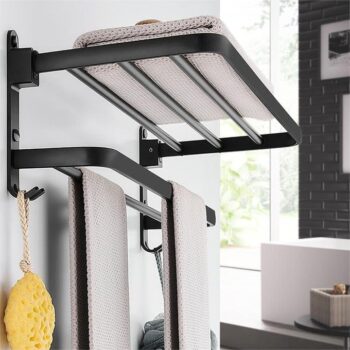 24 inch balck Bathroom Hangers for Clothes, Stainless Steel Bathroom Rack, Towel Holder in Bathroom, Shelf Stand with Sleek Black Finish