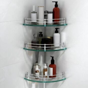 3 pack Glass Shelf for Bathroom Wall/Glass Corner Shelf for Bathroom Shelf for Wall Glass/Bathroom Corner Organizer (9x9 inch) - Pack of 3, Silver
