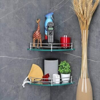 Premium Glass Corner Shelf for2 pack 9x9 inch  Bathroom/Glass Shelf for Living Room/Kitchen Storage Organizer/Corner Shelf for Bathroom Organizer