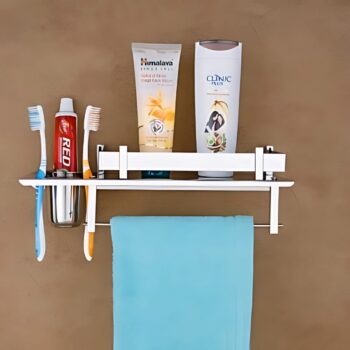 Stainless Steel 3 in 1 Multipurpose Bathroom Shelf/Rack/Towel Hanger/Tumbler Holder/Bathroom Accessories (15 x 6 Inches)