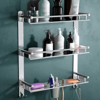Stainless Steel foldoding 3 Layer/3 Tier Multipurpose Bathroom Shelf/Rack/Organizer/Stand/Holder with Double Soap Dish and Toothbrush Holder Tumbler Bathroom Accessories