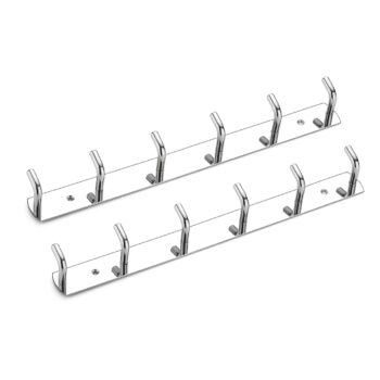 Pack of 2, 6 pin Stainless Steel Wall Hooks for Hanging Cloth and Towel Bathroom Cloth Hooks Hanger, Robe Hooks Rail, Door Hanger for Clothes Hanging Keys