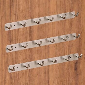 Pack of 3, 6 pin  Stainless Steel 6 Pin Bathroom Cloth Hooks Hanger Door Bathroom Robe Hooks Rail for Hanging Keys,Clothes,Towel Steel Hook