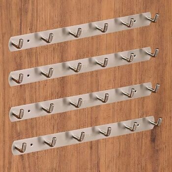 Pack of 4, 6 pin  Stainless Steel 6 Pin Bathroom Cloth Hooks Hanger Door Bathroom Robe Hooks Rail for Hanging Keys,Clothes,Towel Steel Hook