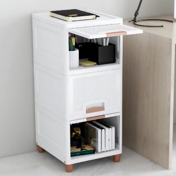 3 Tier Foldable Organizer for Clothes/Modular Kitchen Storage Rack/Multipurpose Almirah for Bedroom/Wardrobe for Cloth/Space Saving Closet for Living Room/Stackable Cabinet for Home